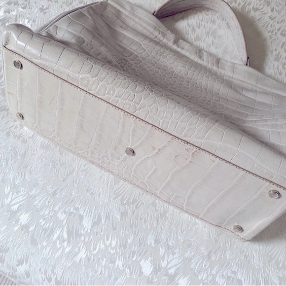 Claudia Firenze CROC EMBOSSED LARGE LEATHER TOTE BAG SATCHEL OFFICE TRAVEL Beige - Picture 12 of 13